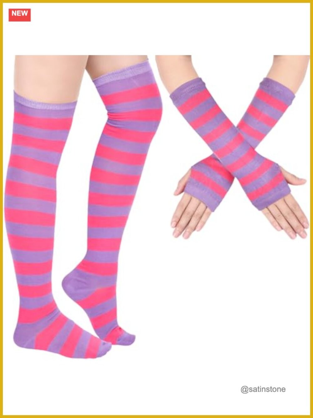 Striped Arm & Leg Warmers Set Fingerless Gloves Polyester Spandex